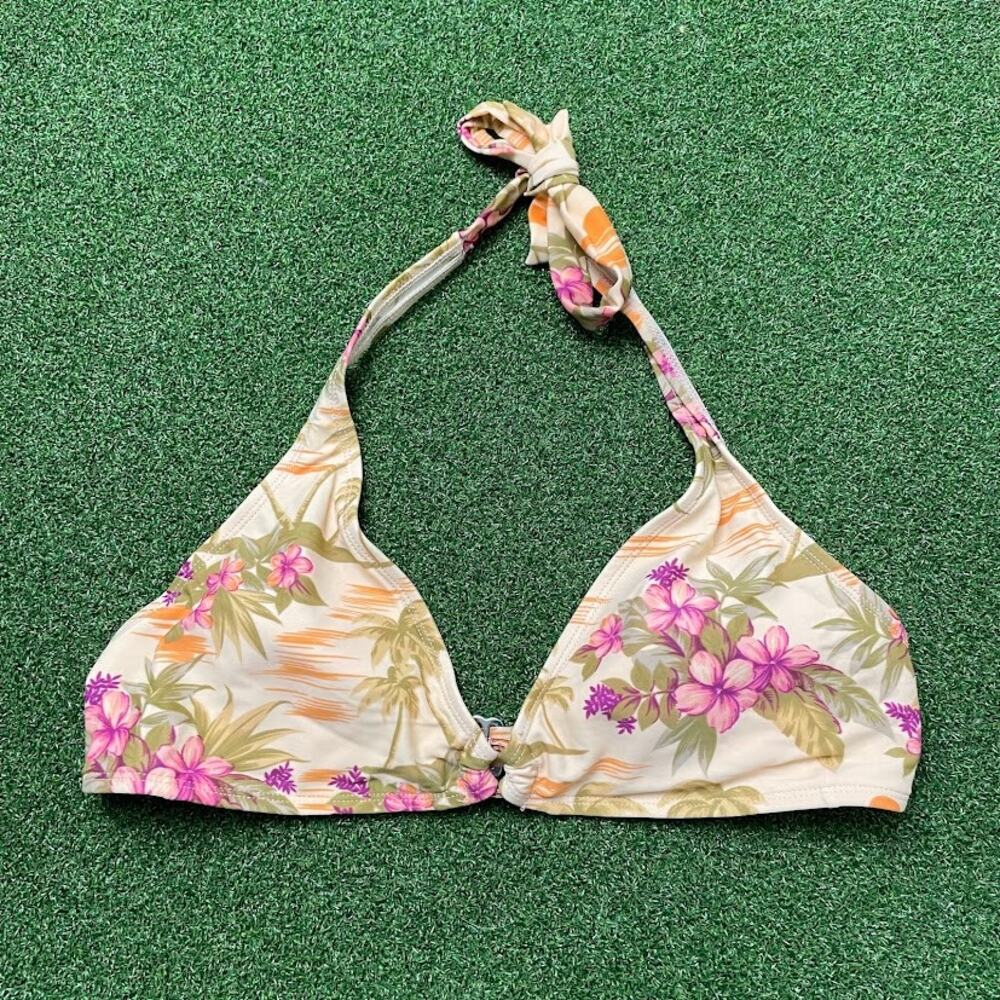 Vintage Y2K 2000s Carolina Blues Tropical Floral Bikini Top Sz M